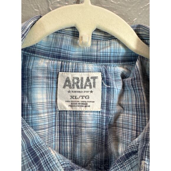 Ariat Men's Retro Fit Button Front Long Sleeve 100% Cotton Blue Plaid Shirt XL - Picture 2 of 4